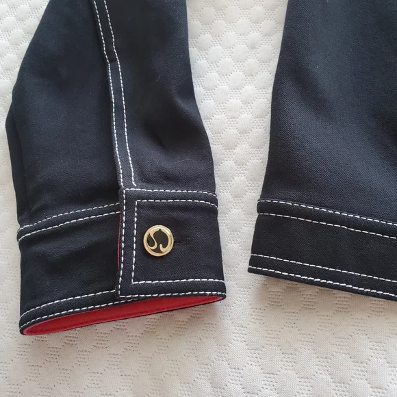 St John Sport Jean Jacket Womens Small Contrasting Cuff Stretch Black Hot Pink S